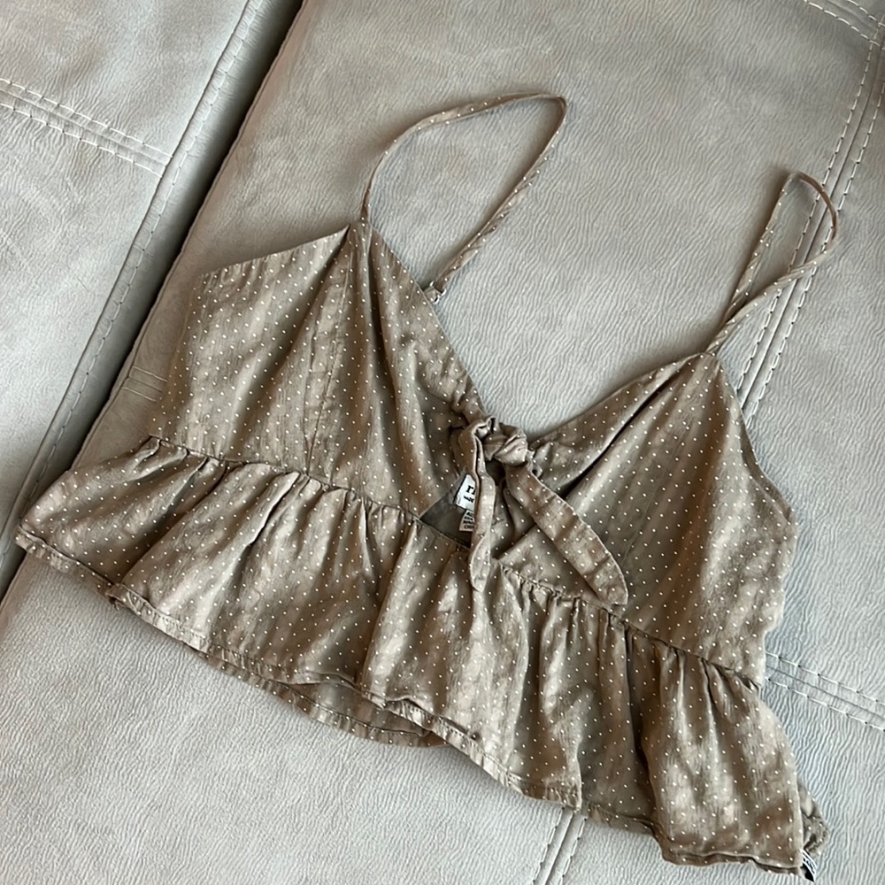 RHYTHM brown polka dot adorable flounce crop top